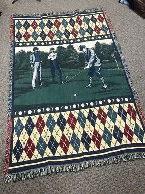 Vintage 90s Golf Tapestry Rug